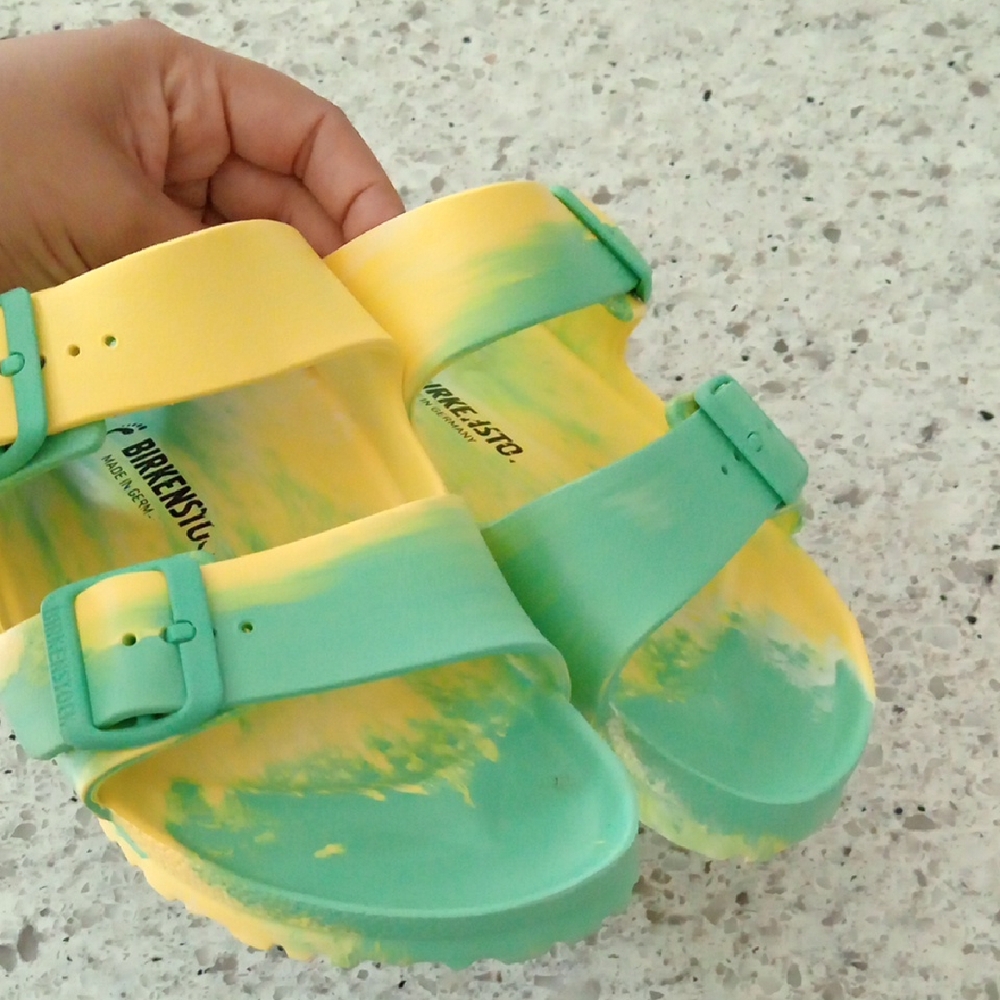 Birkenstock Two-Tone Yellow and Mint Green Arizona EVA Sandals - Picture 7 of 8